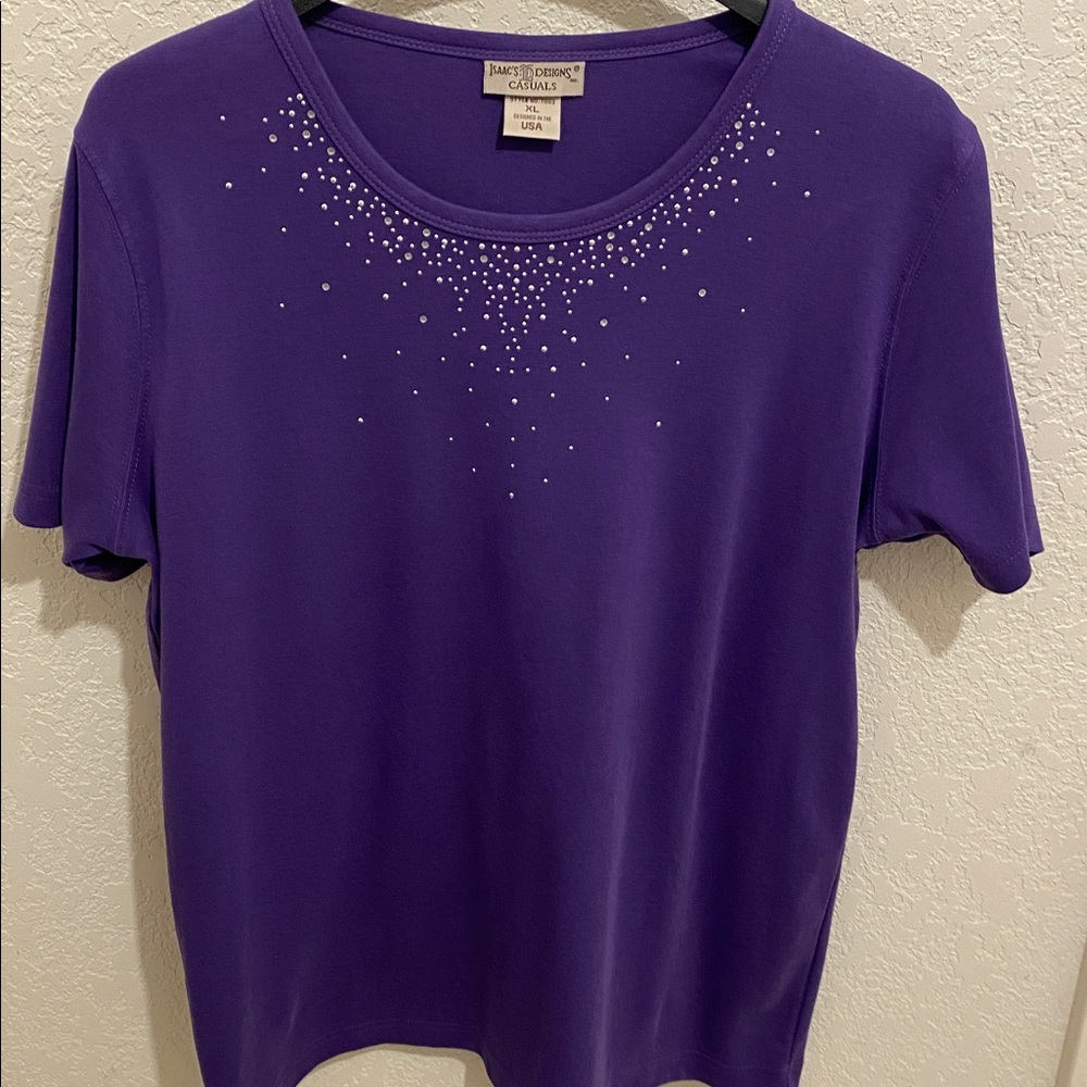 Bold Purple Embellished Casual Ladies Short Sleeve Top Size XL